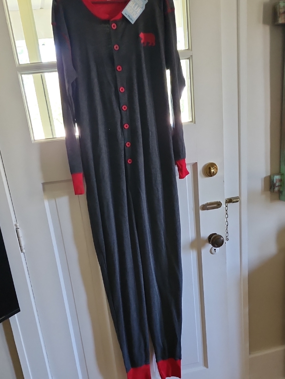 Hatley Charcoal Grey One-Piece Pajama Jumpsuit with Red Trim